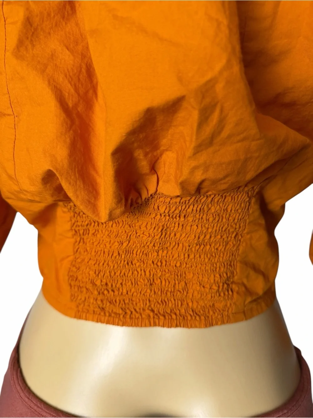 Free People Louella Embroidered Blouse Orange Puffed Sleeve NWT Size small